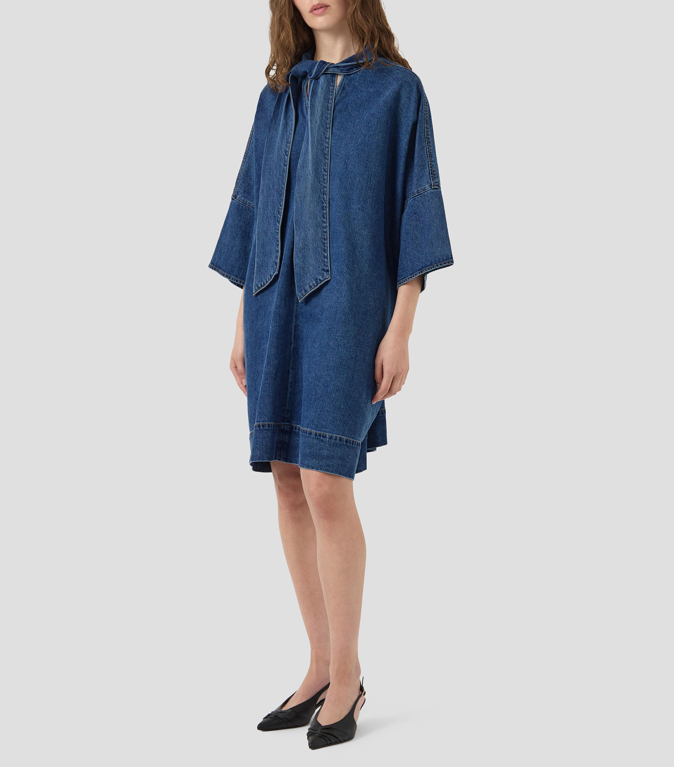 Vestido de mezclilla corto manga 3/4 liso Mujer
